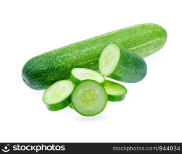 Wet cucumber isolated on white background.