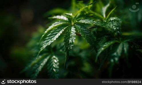 wet green cannabis leaves generative ai.