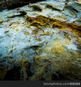 Wet rocks at dawn form a colourful abstract background