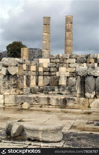 Wet ruins of old temple in Letoon, Turkey