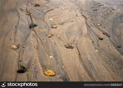 wet sea sand with stones after rain