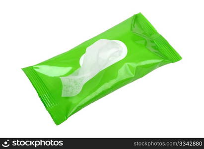 wet wipes in the package isolated on a white background