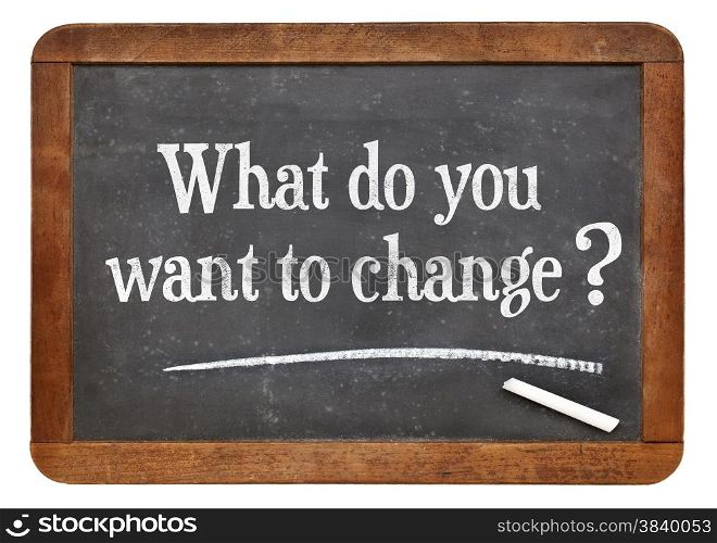 What do you want to change? A question on a vintage slate blackboard.