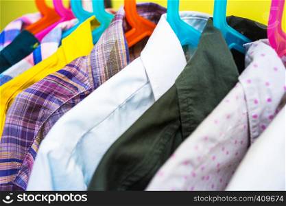 what to wear? the problem of choice is different shirts on the hanger