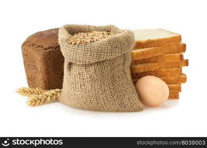 wheat and bread isolated on white background