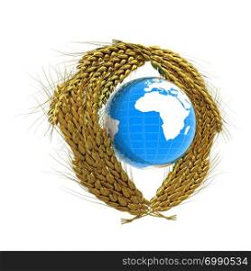 Wheat ears logo design with Earth. 3d render
