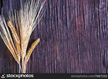 wheat on the wooden table, golden wheat