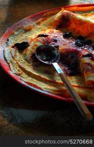 Wheat pancakes with homemade cranberries jam
