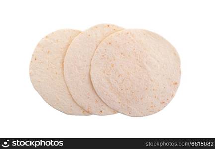 Wheat round tortillas, isolated on white background