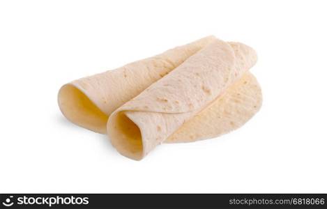 Wheat round tortillas, isolated on white background