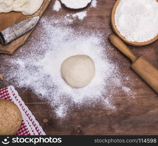 wheat yeast dough for bread and rolls, top view