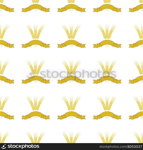 Wheats Ribbon Seamless Pattern. Beer Icons Isolated.. Wheats Ribbon Seamless Pattern