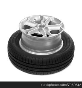 Wheel and tire for a car. Isolate on white.