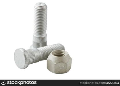 Wheel bolts and nut isolated on a white background