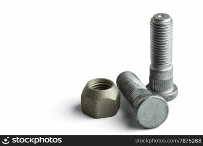 Wheel bolts and nut isolated on a white background