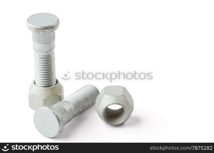 Wheel bolts and nut isolated on a white background