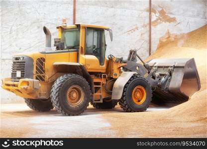 Wheel loader, excavator loading sand at construction site .. Wheel loader, excavator loading sand at construction site.