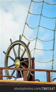 wheel of an old sailing ship