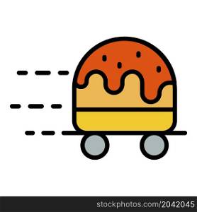 Wheeled hamburger icon. Outline wheeled hamburger vector icon color flat isolated. Wheeled hamburger icon color outline vector