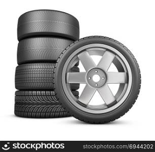 Wheels on a white background. 3d rendering.