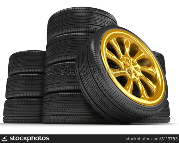 Wheels over white background. 3d render