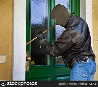 when a burglar break open the door of a house