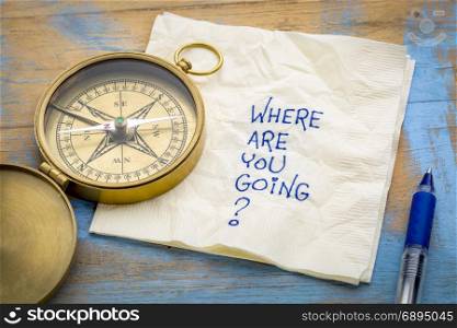 Where are you going? -An essential question or searching for purpose - a napkin doodle with a brass compass