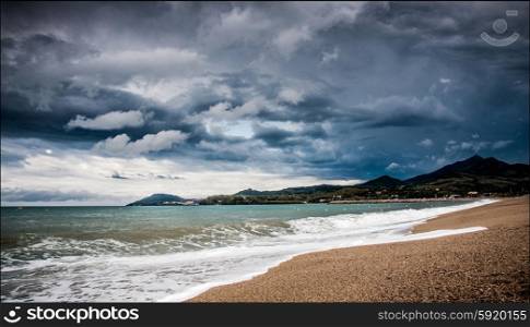 Where the mountains meet the sea, on a stormy day, Pyrenees orientales, France