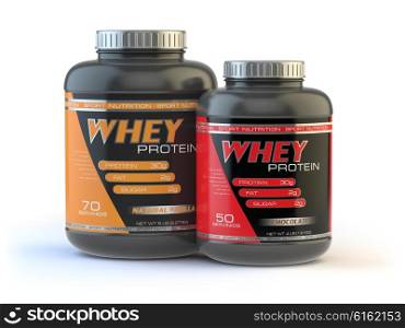 Whey protein isolated on white. Sports bodybuilding supplements or nutrition. 3d illustration