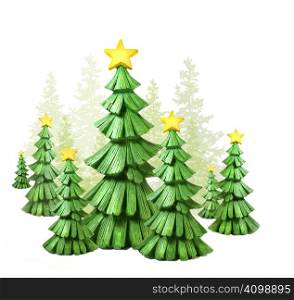 Whimcical christmas trees against a white background
