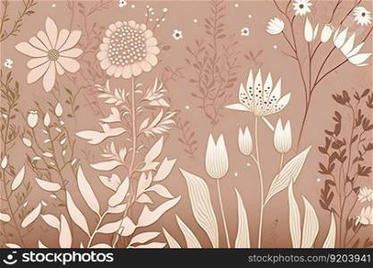 Whimsical meadow design, pale dusty rose floral abstract background. Generative AI. Whimsical meadow design, pale dusty rose floral pattern. Generative AI