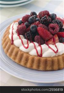 Whipped Cream and Berry Sponge Flan
