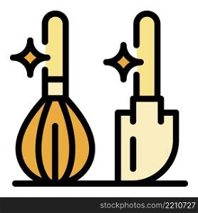 Whisk and paddle icon. Outline whisk and paddle vector icon color flat isolated. Whisk and paddle icon color outline vector