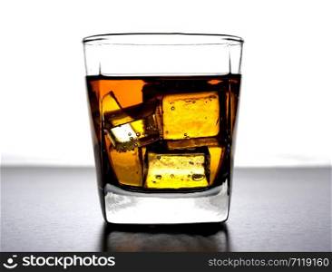 whiskey in glass with ice