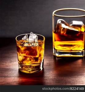 whiskey on clear glass and bottle also diced ice alcohol drawing. picture   image beverage illustration for background art   illustration