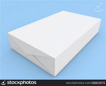 White A4 paper packaging on a blue background. 3d render illustration.. White A4 paper packaging on a blue background. 