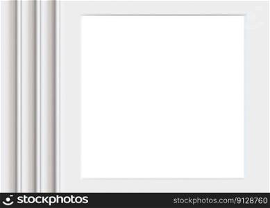 White abstract frame isolated on white background. Frame, border with copy space. Cut out graphic design element. Abstract geometric figures, composition with simple forms. 3D rendering. White abstract frame isolated on white background. Frame, border with copy space. Cut out graphic design element. Abstract geometric figures, composition with simple forms. 3D rendering.