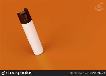 White aerosol spray can on orange background