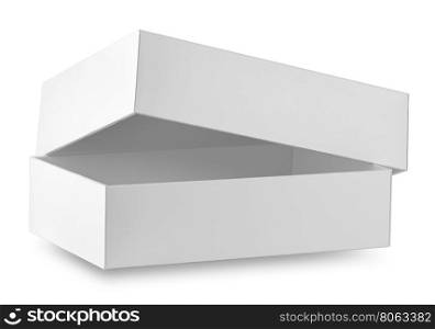 White ajar box isolated on white background. White ajar box