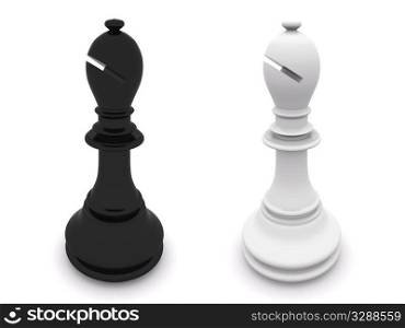 white and black bishops. 3d chees