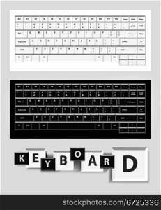 White and black computer keys. Vector set illustration