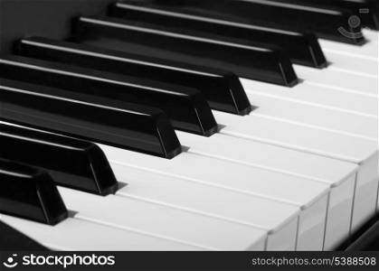 White and black keys. Close up of piano keyboard