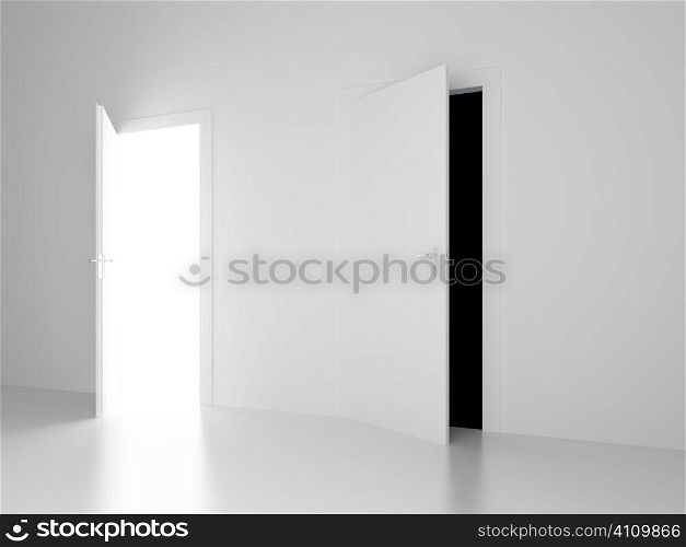white and black open doors