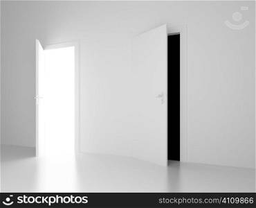white and black open doors