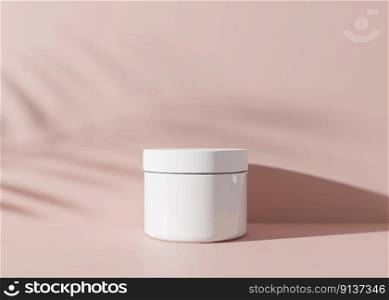 White and blank, unbranded cosmetic cream jar with leaves shadows on pink background. Skin care product presentation. Elegant mockup. Skincare, beauty and spa. Jar with copy space. 3D rendering. White and blank, unbranded cosmetic cream jar with leaves shadows on pink background. Skin care product presentation. Elegant mockup. Skincare, beauty and spa. Jar with copy space. 3D rendering.