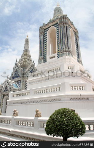 White and blue stupas in Grand palace, Bangkopk, Thailand