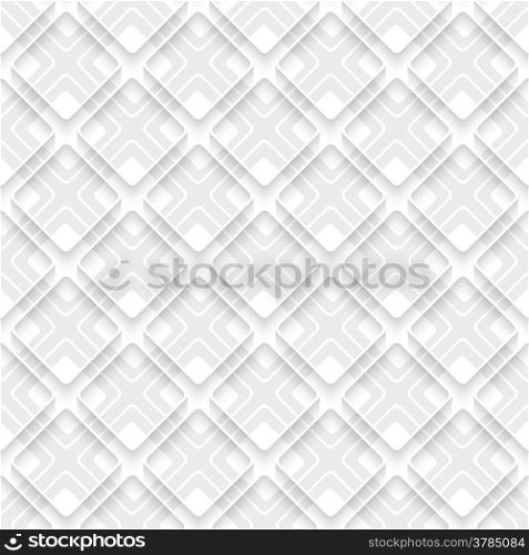 White and gray abstract diagonal seamless background. Simple geometrical ornament. Squares with 3d rim and some layers.&#xA;&#xA;&#xA;