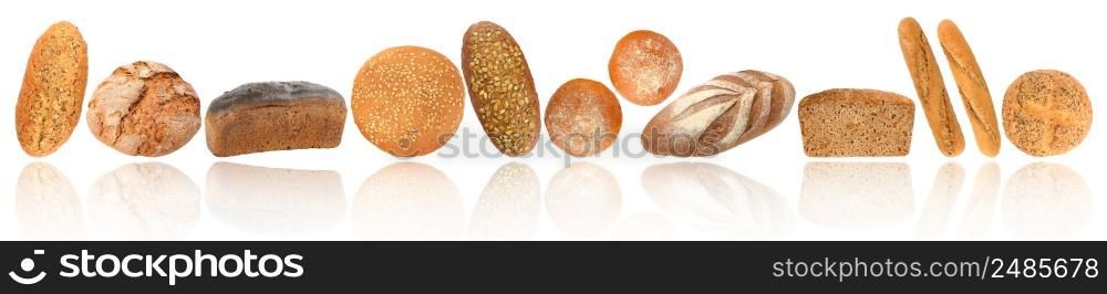 White and gray bread with soft reflection isolated on white background.