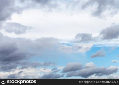 white and gray rainy clouds in blue spring sky