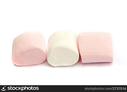 white and pink fluffy candies isolated on white background